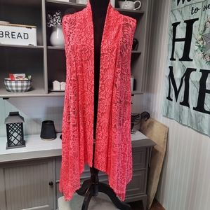 Hot Pink Lace Vest with stretch- Size Large
